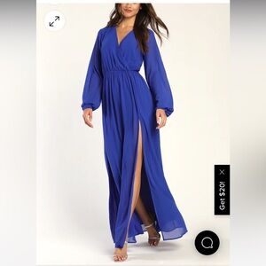 Beautiful blue xs Lulus flowy maxi dress long sleeve with leg slit